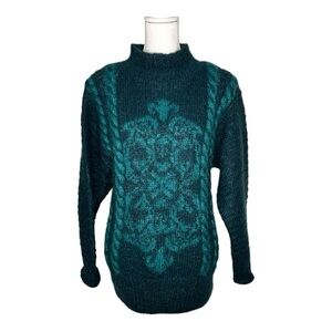 Vintage Classiques Blue Green Mohair Blend Mock Turtleneck Sweater Small